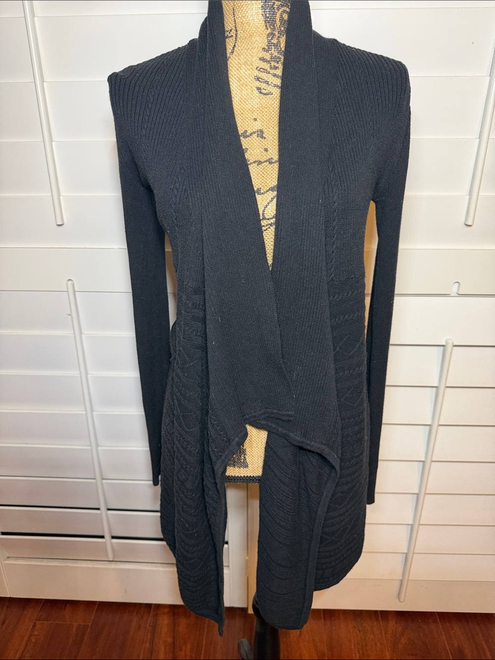 JB by Julie Brown asymmetrical Black Open-Front Drape Knit Cardigan
